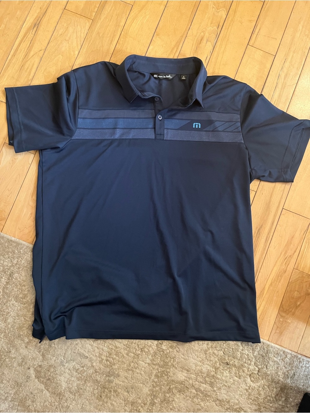 Travis Mathew Navy Short-Sleeve Polo with Textured Chest Stripe. Bundle + save